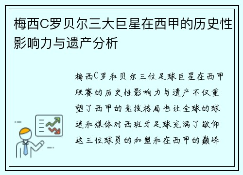 梅西C罗贝尔三大巨星在西甲的历史性影响力与遗产分析